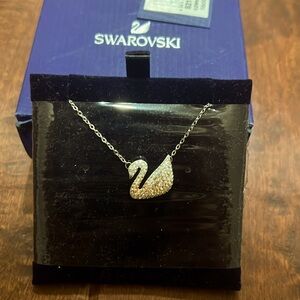 Swan necklace, rose gold . Rhodium plated